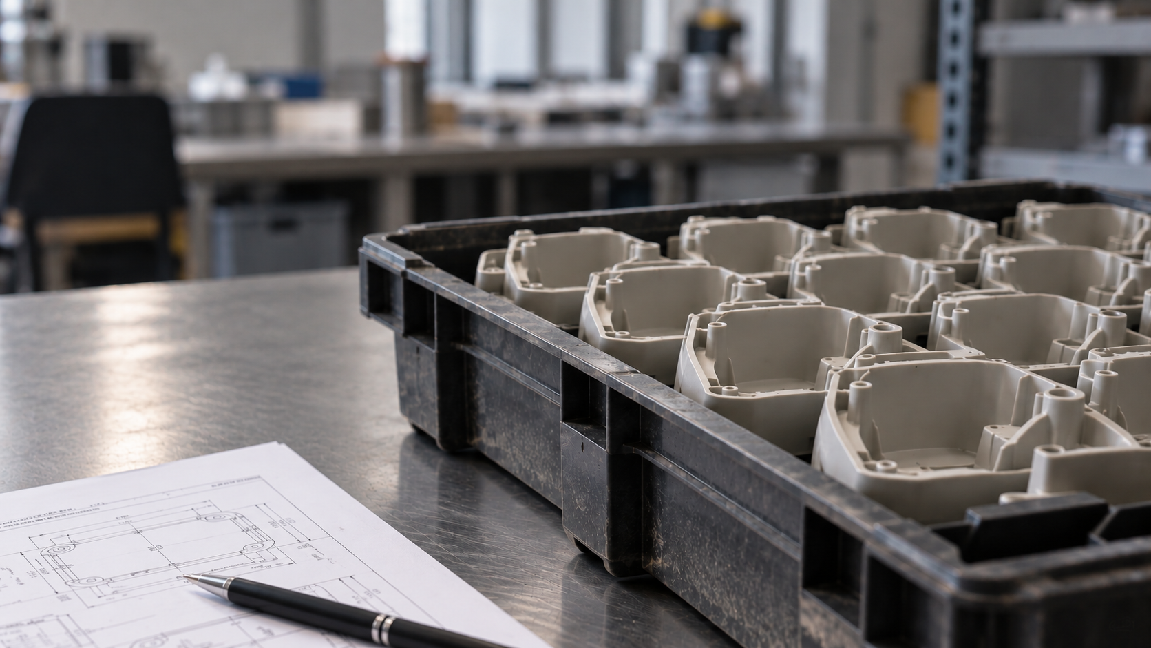 Parts on a table in a goods-in or inspection setting